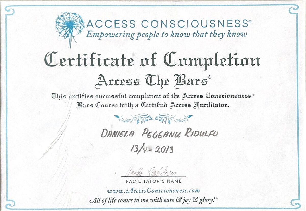 Certificate of Completion, Access The Bars, Access Consciousness